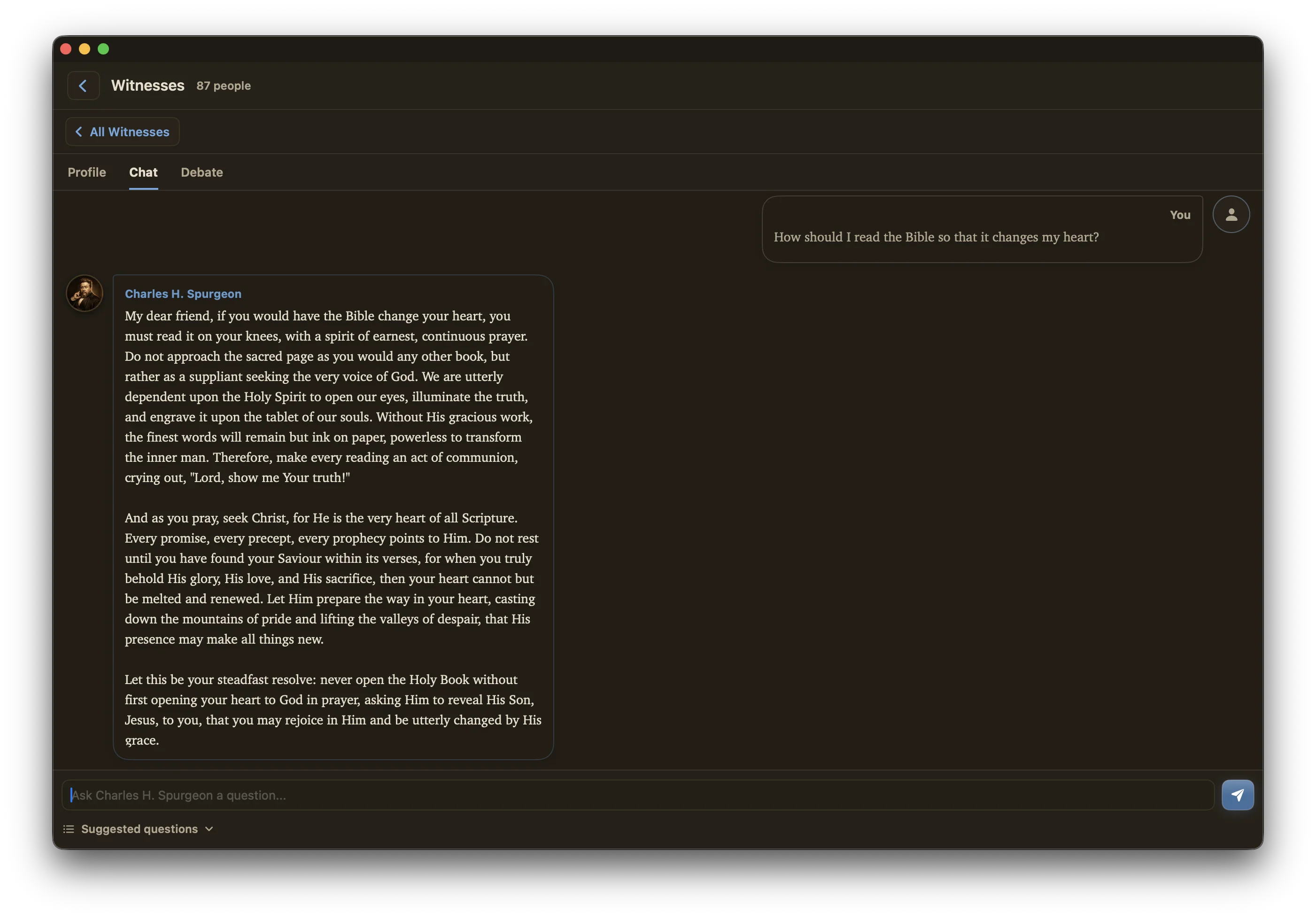 Maranatha Witnesses chat with a question and a Charles H. Spurgeon response