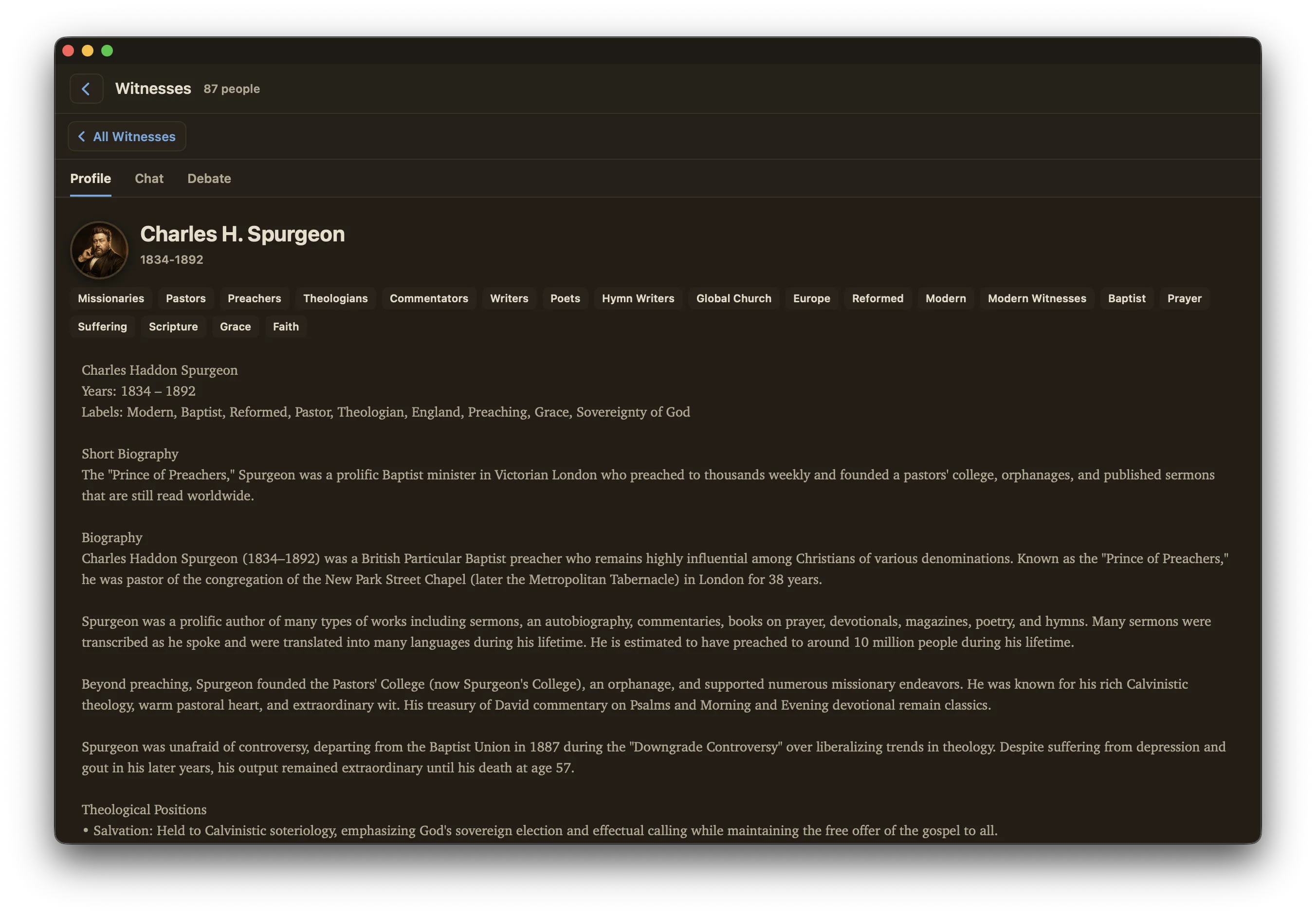 Maranatha Witnesses profile for Charles H. Spurgeon with biography and tags